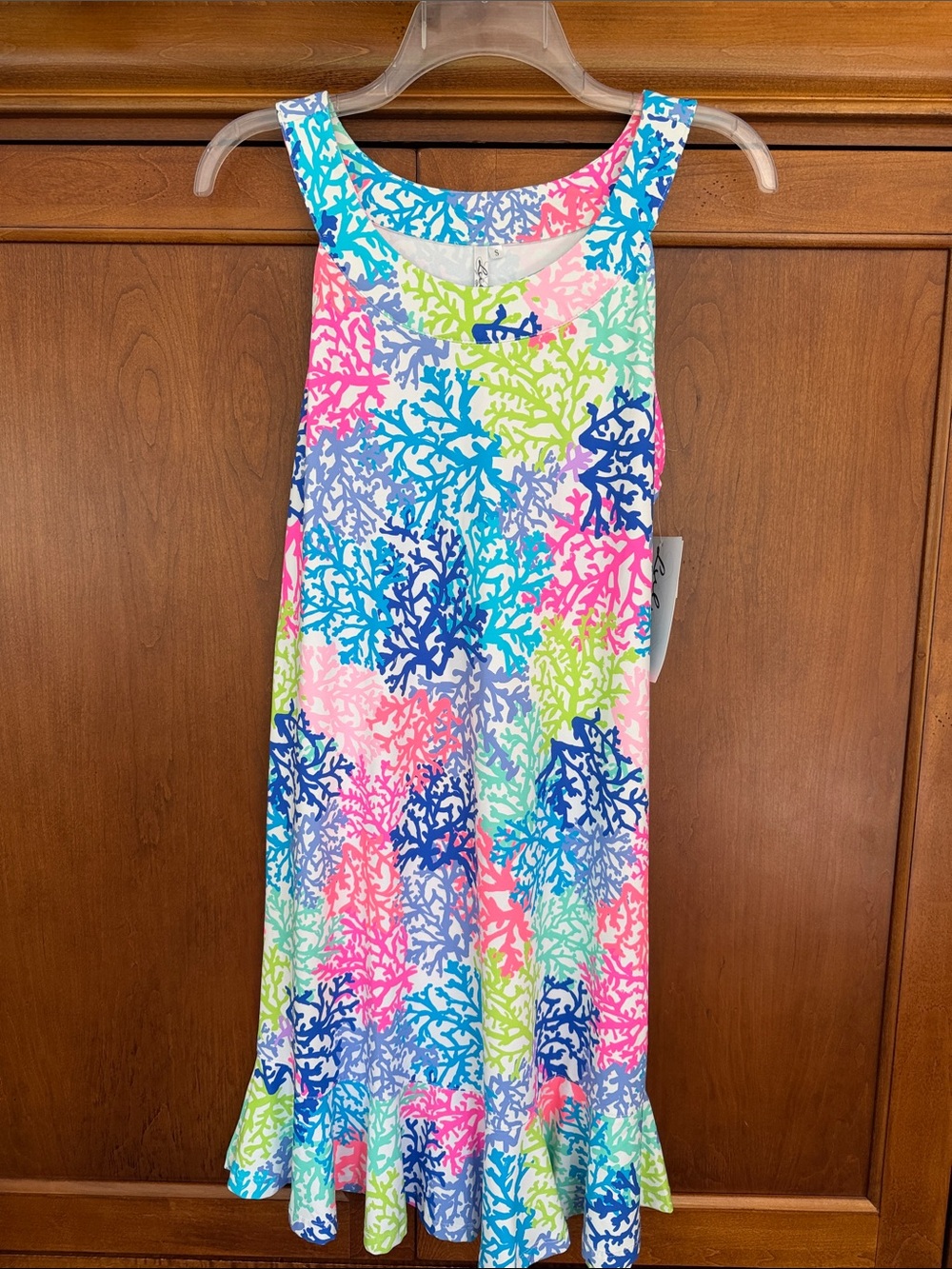 Lulu-B Sleeveless Coral Reef Print Ruffle Dress Size Small